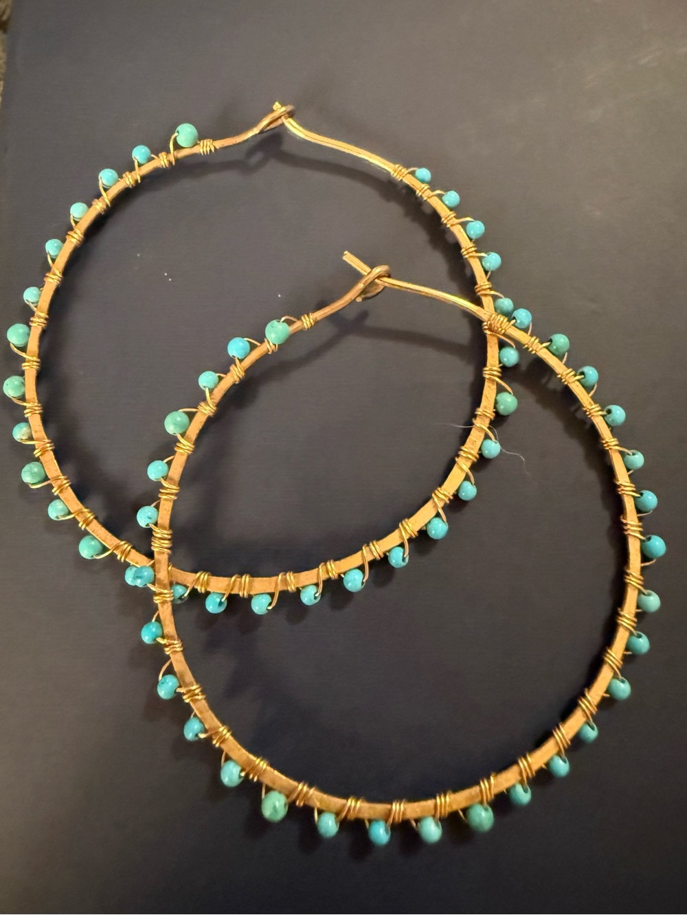 Gold-Tone Hoop Earrings with Turquoise Beads